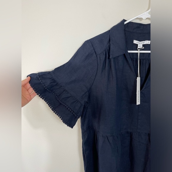 Chico's Short Solid Linen Sundress Blue Classic Navy Women's Dress Size 1US NWT - Picture 5 of 15